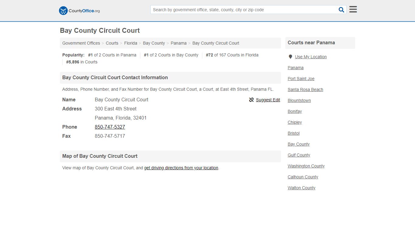 Bay County Circuit Court - Panama, FL (Address, Phone, and Fax)